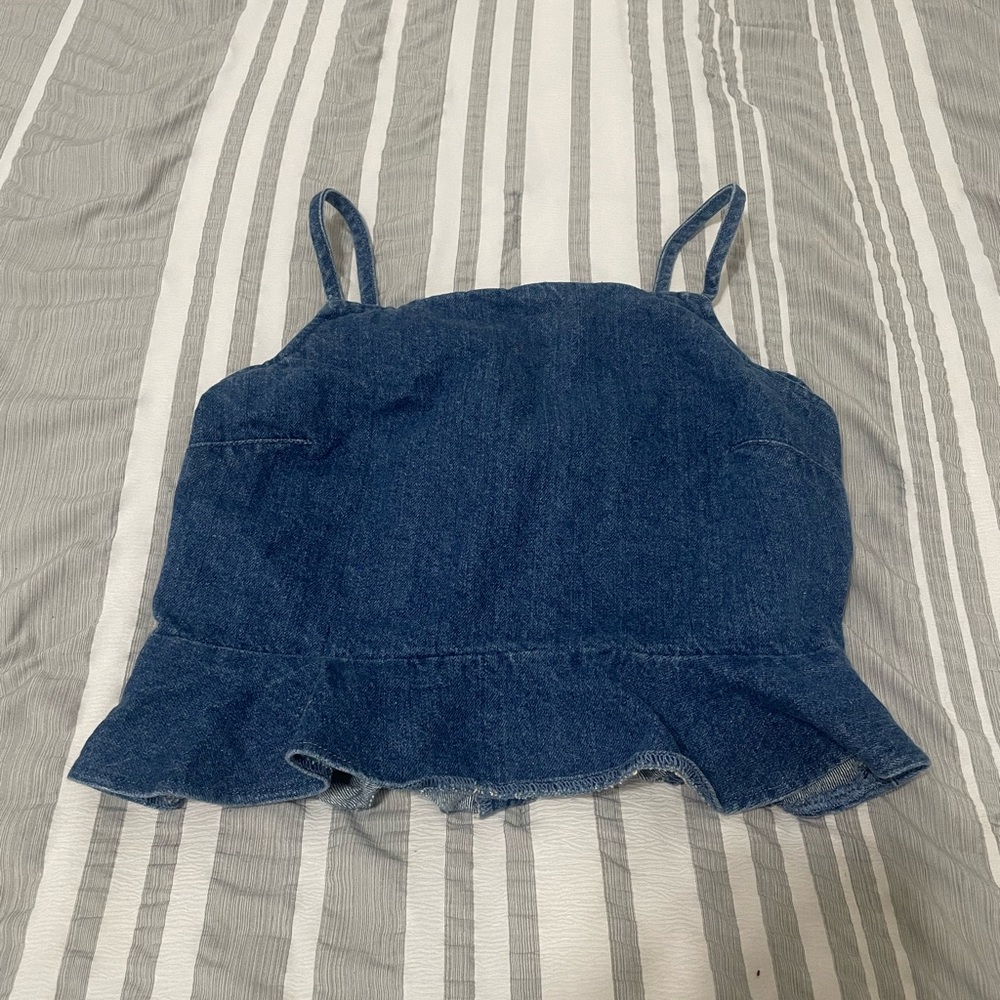 American Eagle Denim Top, Ruffle Bottom, Size S